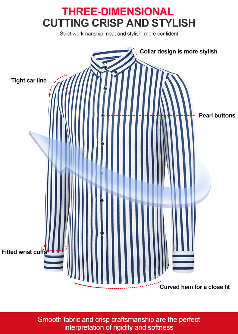 Winter Business Casual Men's Striped Shirt with Non-Ironing and Heat-transfer Printing