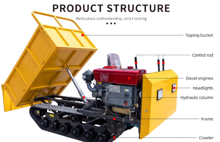 1MT Loading Capacity Crawler Mini Crawler Electric Start Rubber Tracked Transporter For Farming