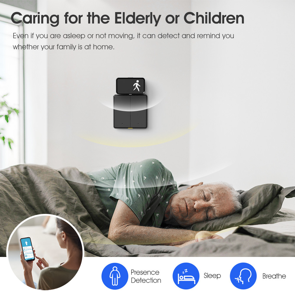 WiFi Human Presence Sensor 24GHz with Tuya App Control, Breathing Light Design, Millimeter Wave Motion Detection, and Enhanced Smart Home Integration