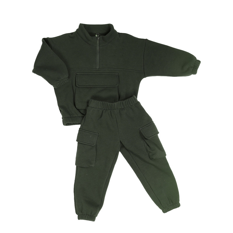 Half Zipper Fleece Tracksuit Set 300gsm Toddlers Winter Warm Sweatshirt With 3D Pockets Sweatpants Kids Jogger Set