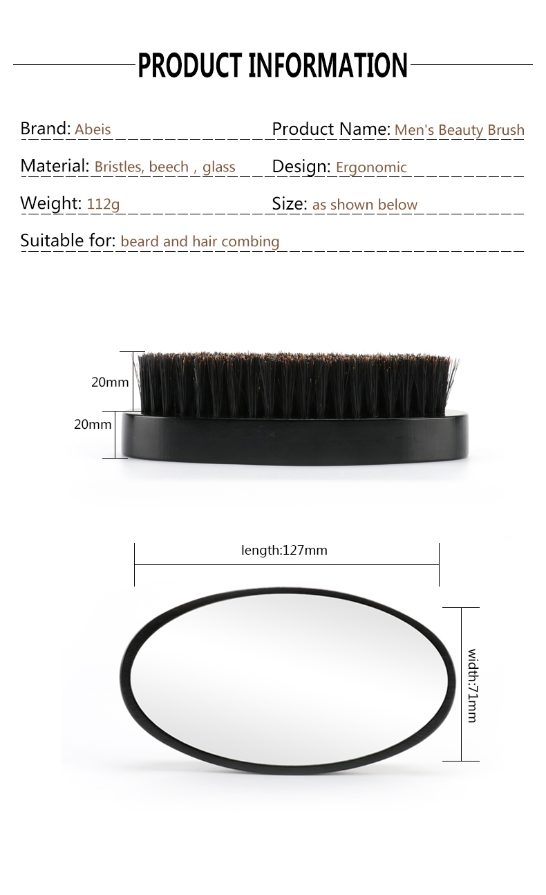 Beard Brush With Mirror Soft or Medium Hard Boar Bristle Wooden Handle for Men