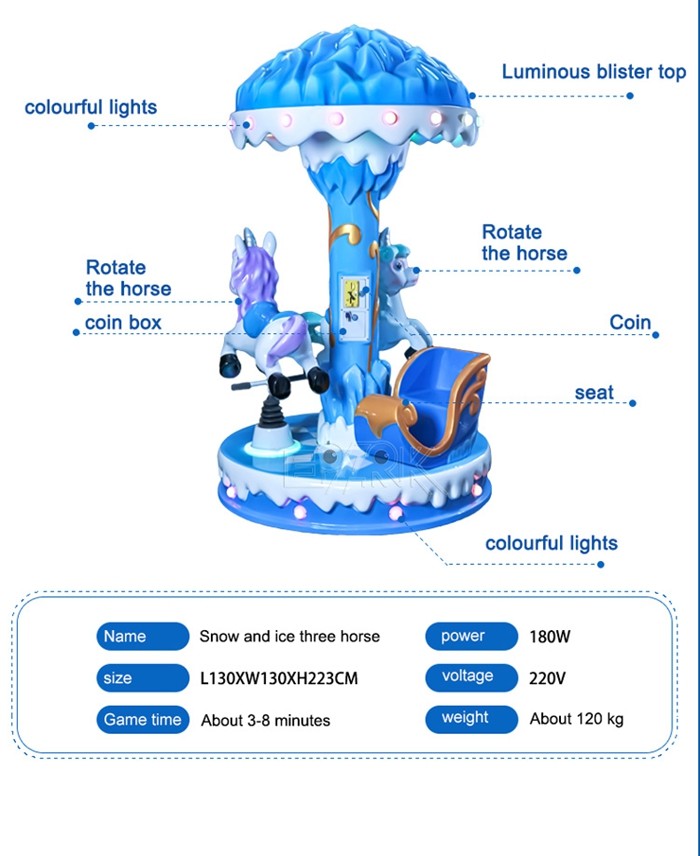 Amusement Equipment Mini Carousel Ride Coin Operated Ice And Snow 3 Players