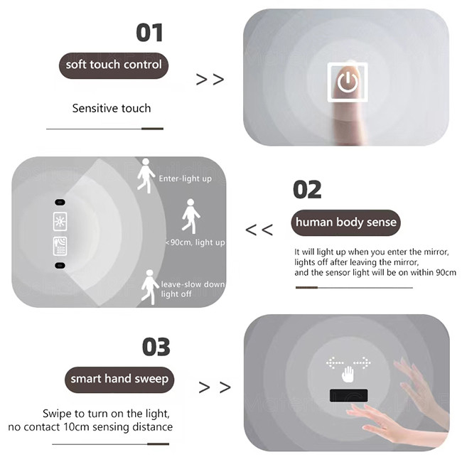 Half Moon Frameless Backlit Bathroom Mirror Smart Led Light Wall