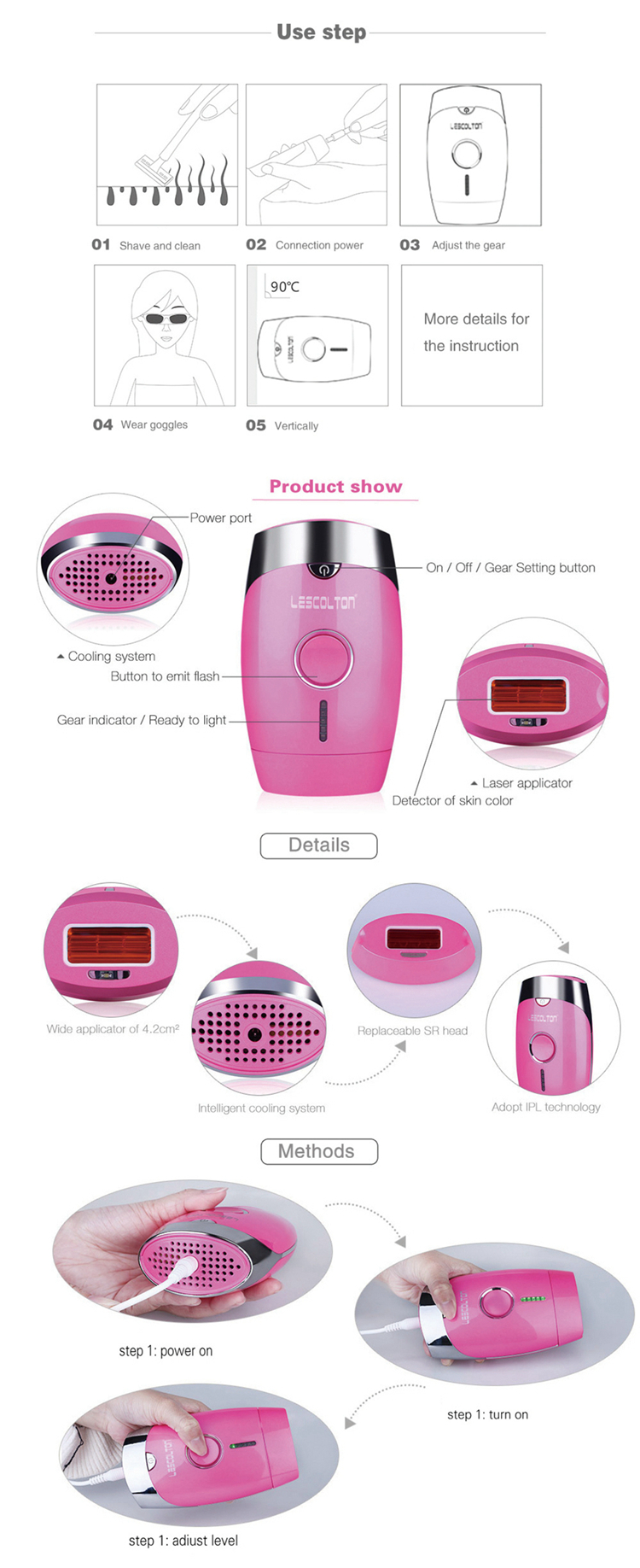 Painless IPL Hair Removal Machine Portable Skin Rejuvenation Device LCD Display