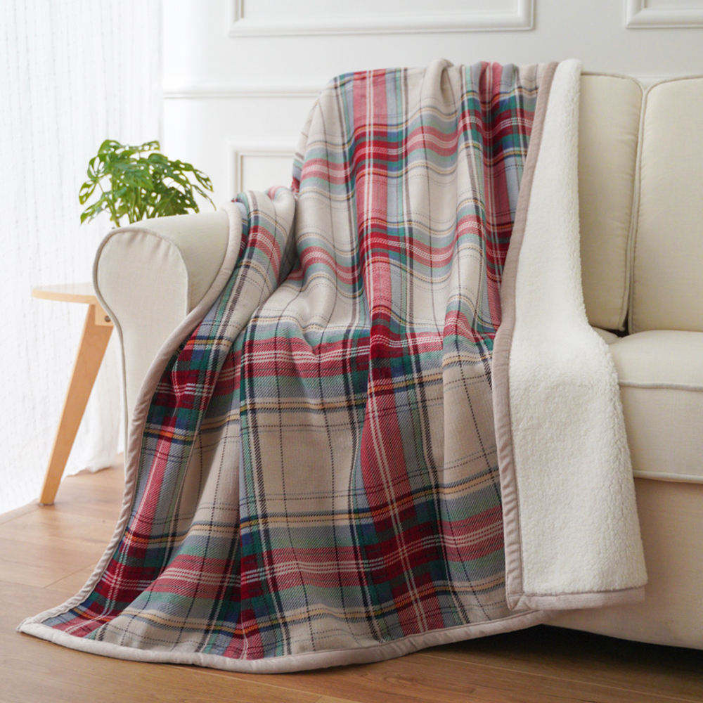 Christmas Tartan Flannel Blanket Sets Sustainable Plaid Sofa with Custom Advantage