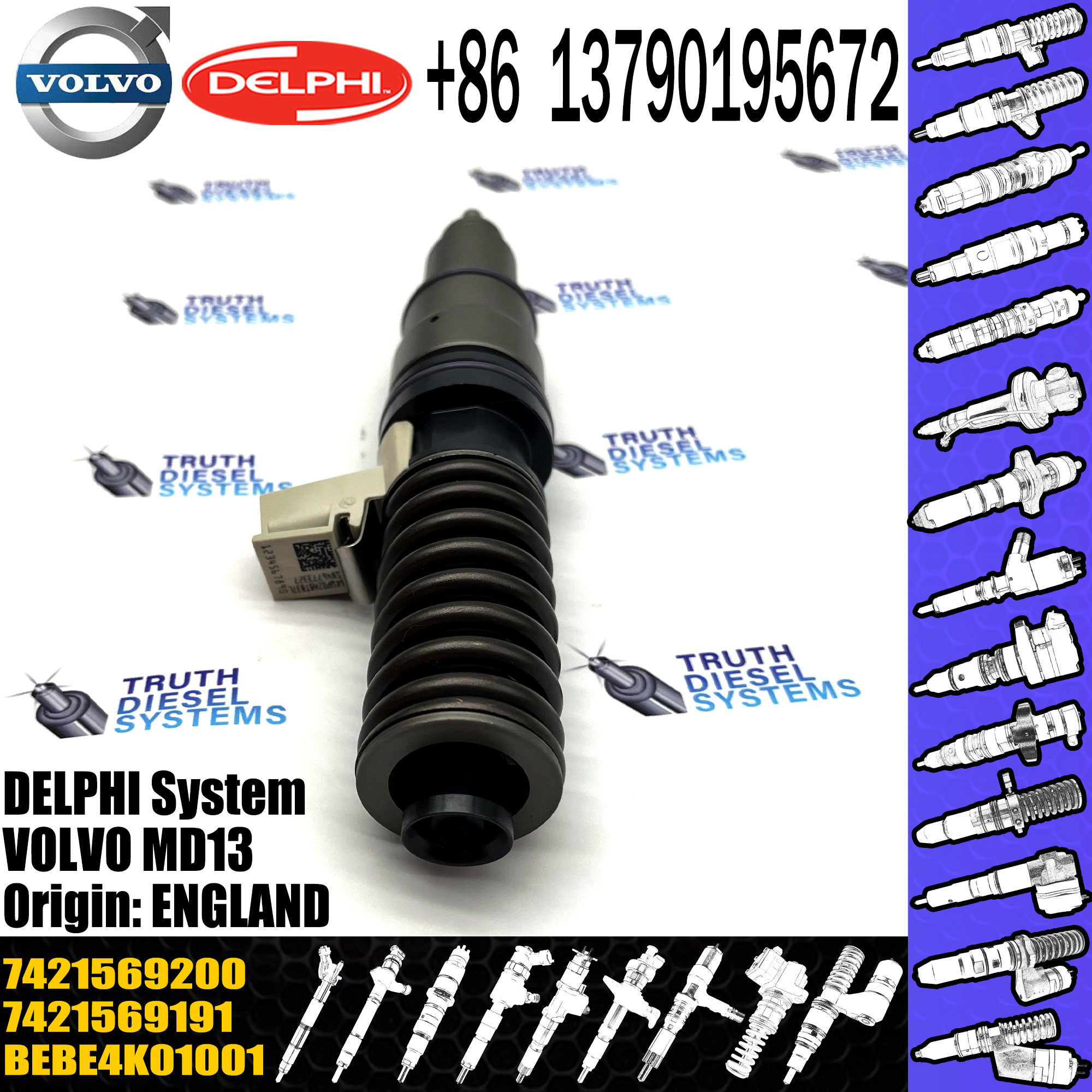 MD13 Diesel Engine Fuel Injector BEBE4K01001 For VOL Truck 21569200 RVI 7421569200 7421582094 7421644596