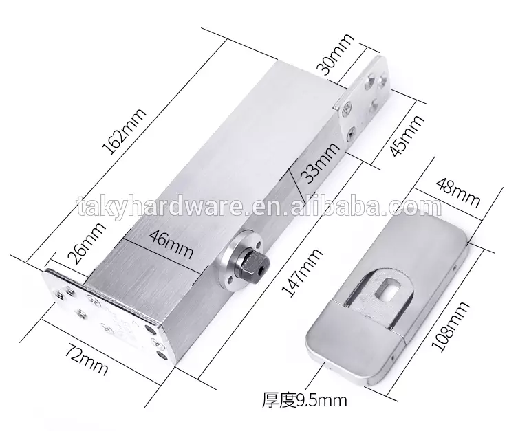 Aluminum Hotel Door Concealed Hydraulic Door Closer Hinge Hidden Floor Spring TK-H013M