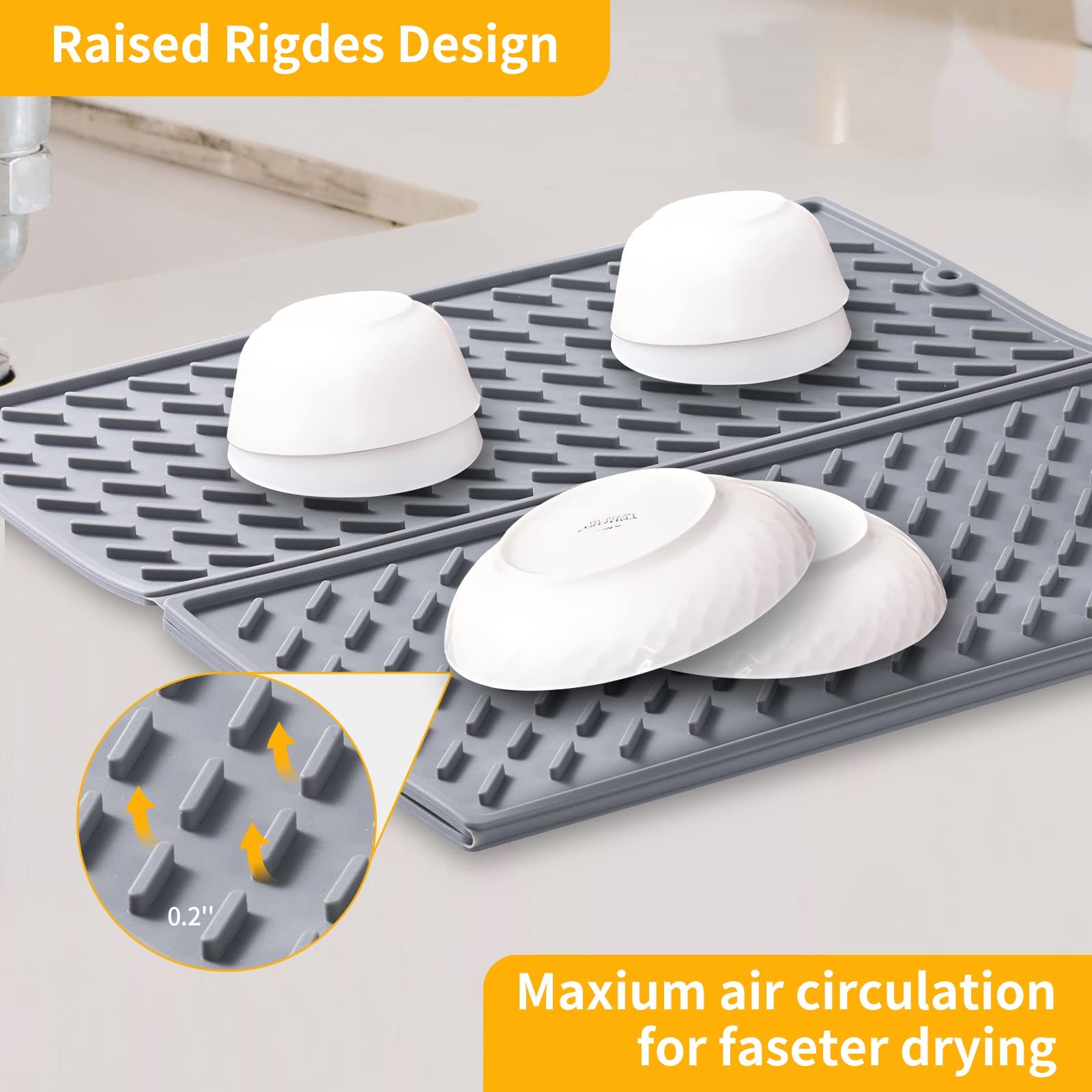 Silicone Collapsible Trifold Dish Drying Mat For Kitchen Counter Extra Large Dish Drainer Mat Compact &Foldable Design