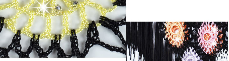 Black Fringed Shawl Wrap Crochet Beaded Scarves with tassel, Handmade, Crocheted Multiwear