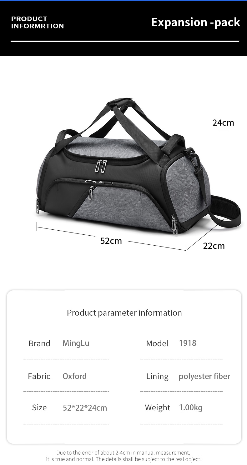 Solid Color Foldable Packable Duffel Bag Antifouling Multi Compartment