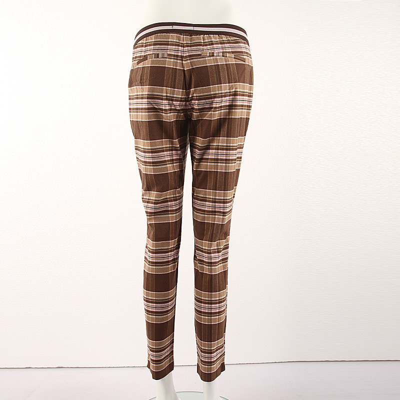 Stockpapa Black And Coffee Half Elastic Waist Plaid Skinny Pants womens