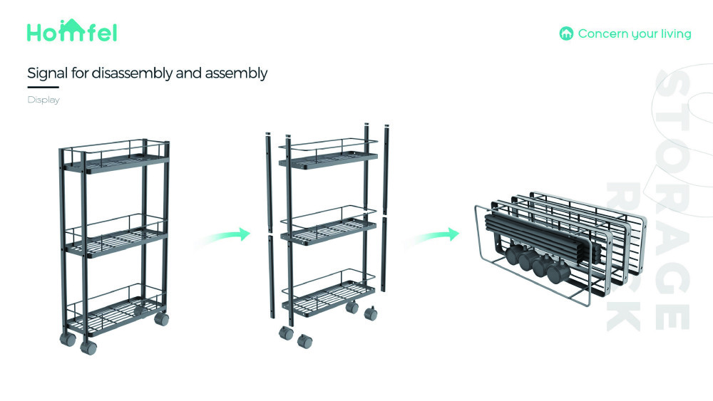 3 Tier Rolling Utility Cart With Wheels Multifunctional Metal Storage Cart Organizer Adjustable Trolley Cart With Handle