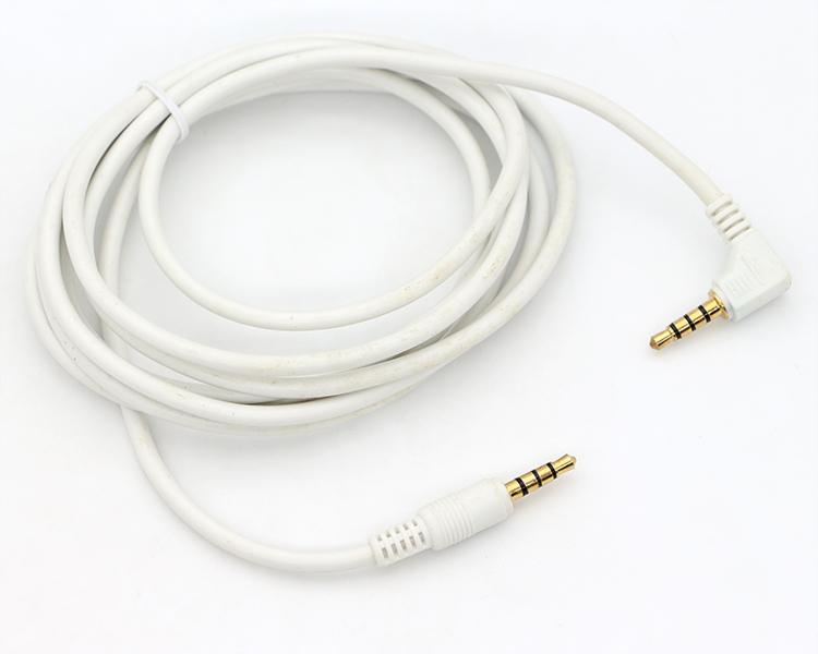 Custom White Gold Connector Male To Male Right Angle 3.5mm Jack TRRS Plug Stereo Audio Cable