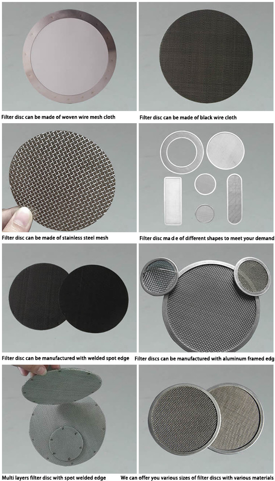 304 316L SS Wire Mesh Filter Disc , 10 25 50 100 200 Micron Metal Filter Disc