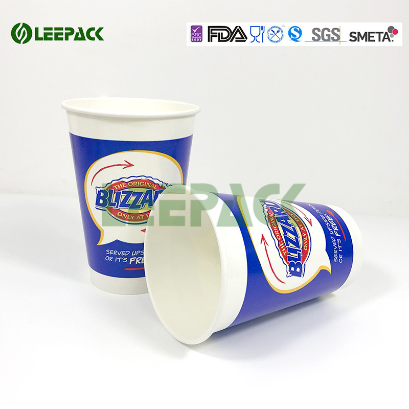 Insulated Blue Drink 12 Oz Paper Cups For Fast Food Restaurant , Party
