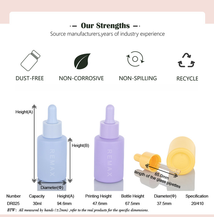 30ml Blue/Purple Cylindrical Smooth Glass Bottle With Blue/Purple Drop For Empty Dropper Bottle