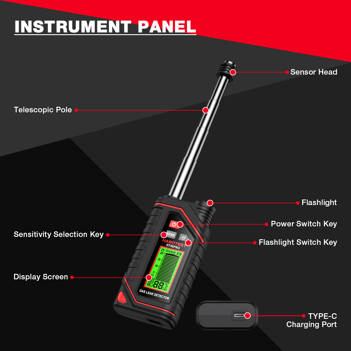 HT58PRO Gas Leak Detector Gas High Precision Gas Sensor Sensitive Sensor Portable Combustible Gas Detector