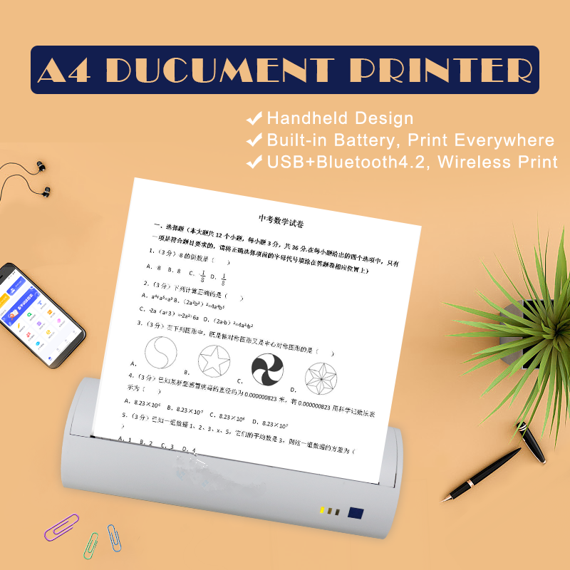 USB Mini Thermal Printer for A4 Paper Size Black and White Style Print Command ESC
