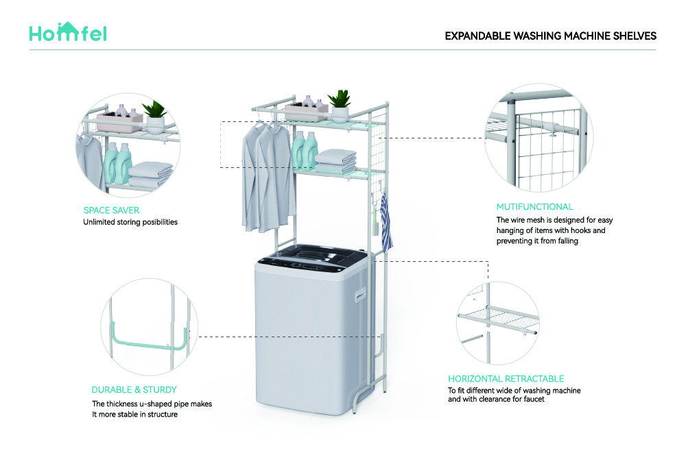 Pull Out Expandable 3-Tier Laundry Room Shelf Over The Washing Machine Storage Rack Space Saver Shelving Units With Rod