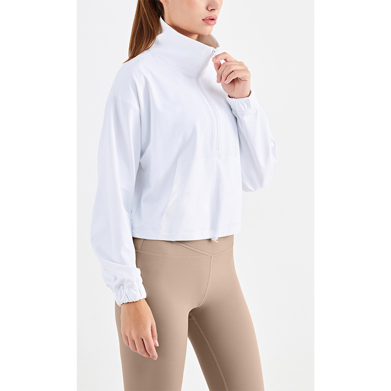High Neck Nylon Leisure Ladies Yoga Tops Thicken Semi Zipper For Women