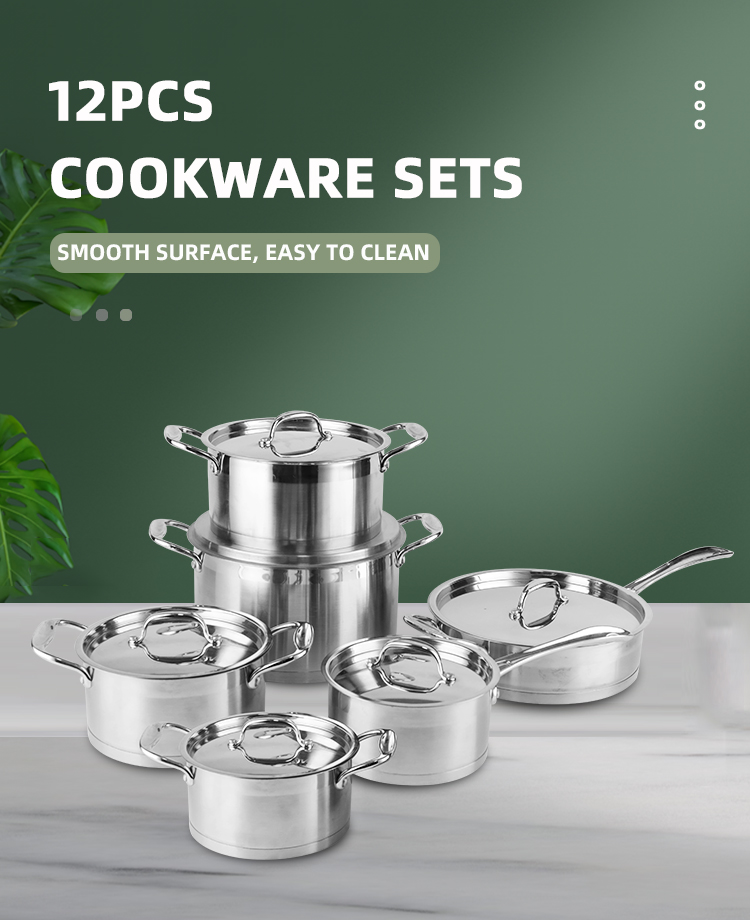 High Quality 304 Stainless Steel Ware 12pcs Cookware Set Cooking Food Pot