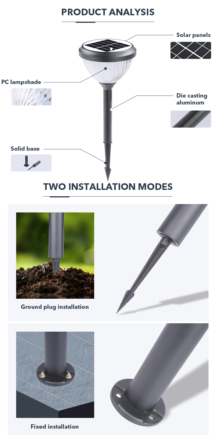 Durable Garden Solar Outdoor Lawn Lights Water Resistant 3000k 6000k