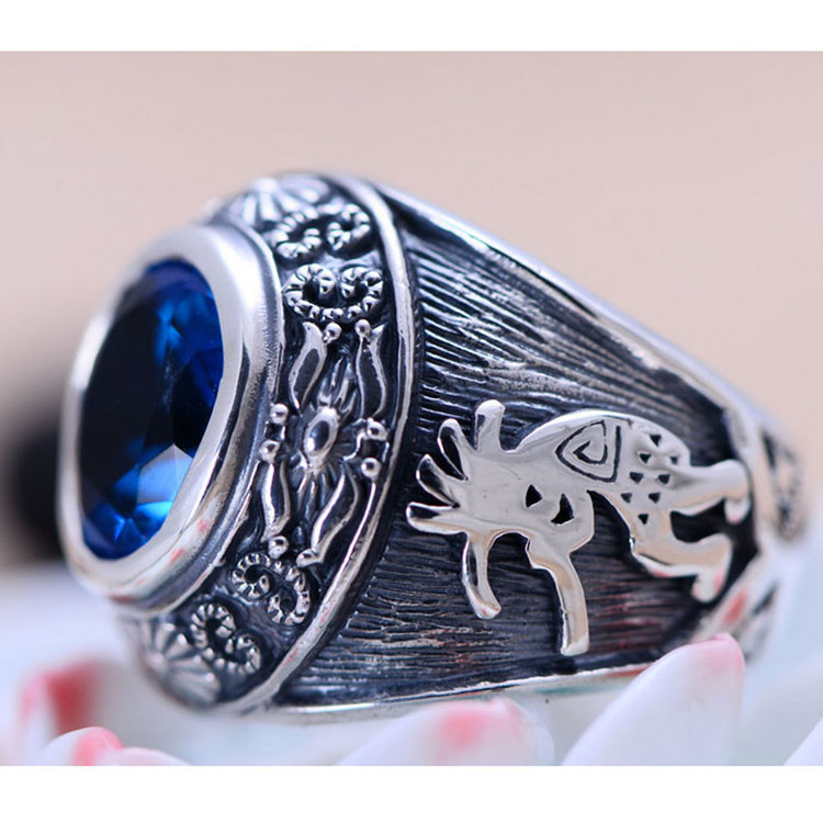 Vintage Jewelty Sterling Silver Blue Cubic Zircon Men Ring (XH053342W)