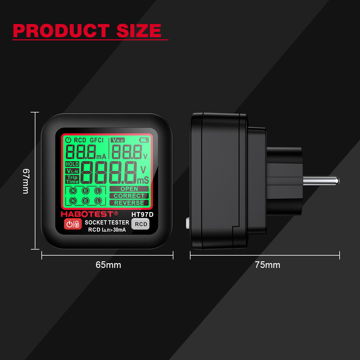 HT97 Digital Socket Tester Smart Voltage Detector RCD GFCI Voltage Test EU US UK Plug Large Display CE Certified