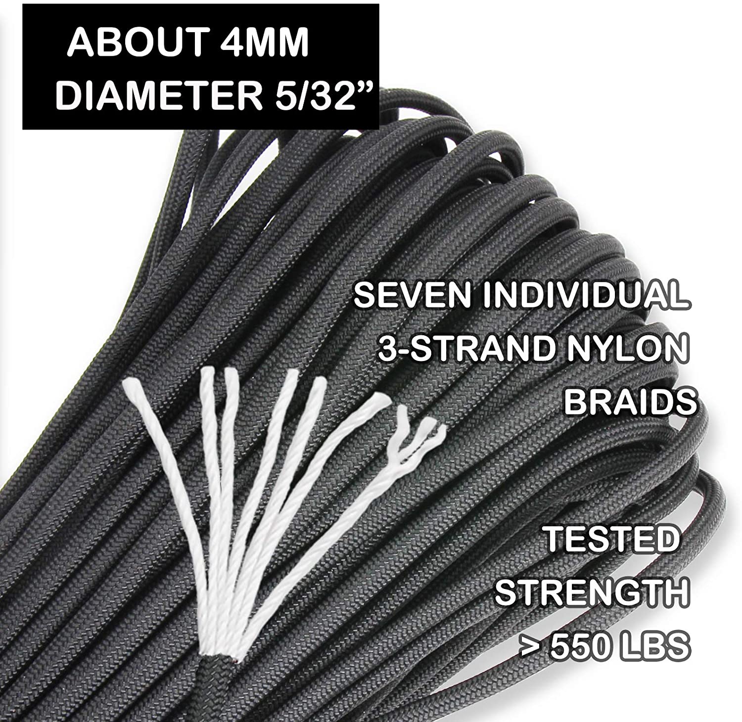 Multifunction 550lb Paracord Type 3 2mm Diameter For Outdoor Camping Hiking