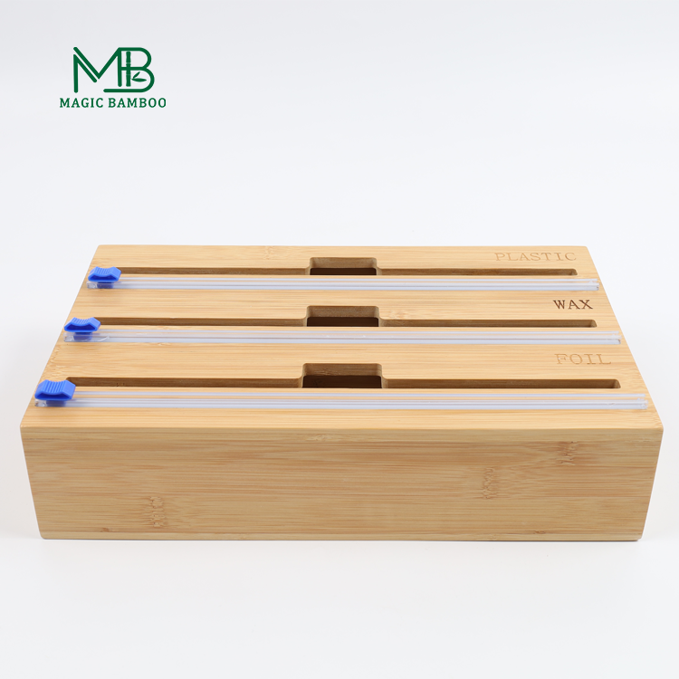 Wall Mount GLOSSY Bamboo 3 in 1 Wrap Dispenser with Cutter and Organizer 35.5*25*7.8cm