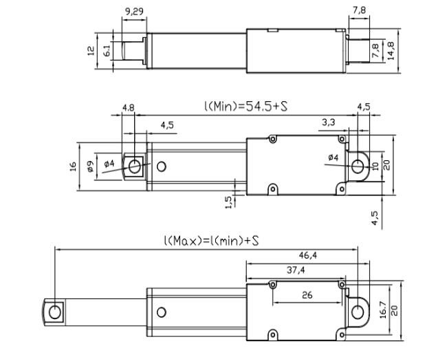 24V DC Miniature Linear Actuator 20KG IP54 0.4" ~ 12" Customizable