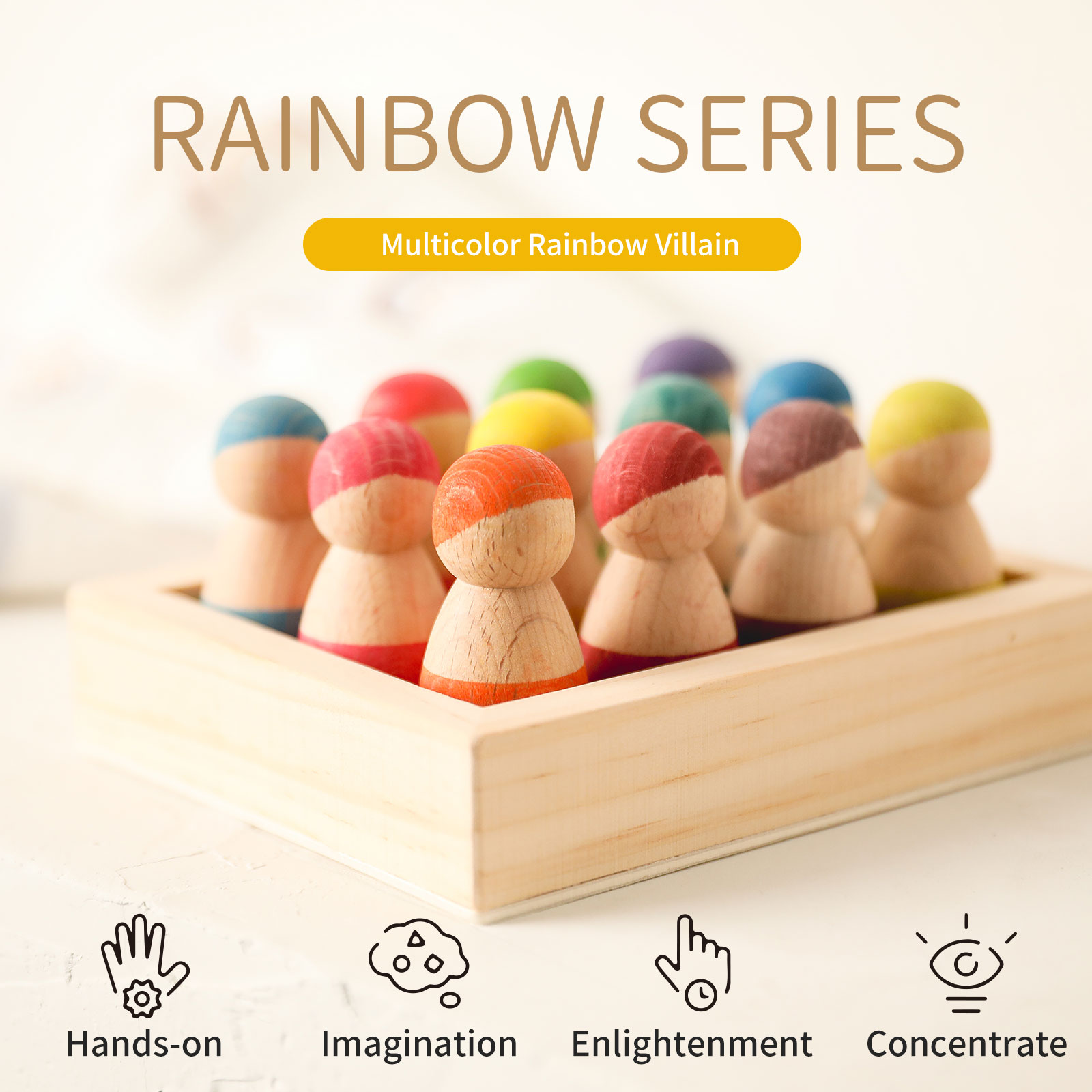 Montessori Educational Wooden Rainbow Block Counting Game Puzzle Kids