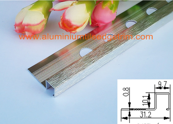 Durable Chrome Aluminium Square Edge Tile Trim Brushed Silver Finish Surface