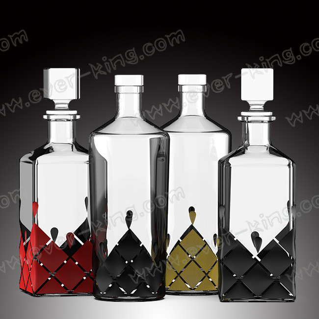 Empty Square Glass Fancy Rum Bottles 1000ml For Liquor