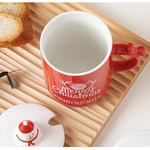 New Festival Mug Christmas Round Santa Claus Lid Stainless Steel Spoon Elk Pattern Ceramic Mug With Cover