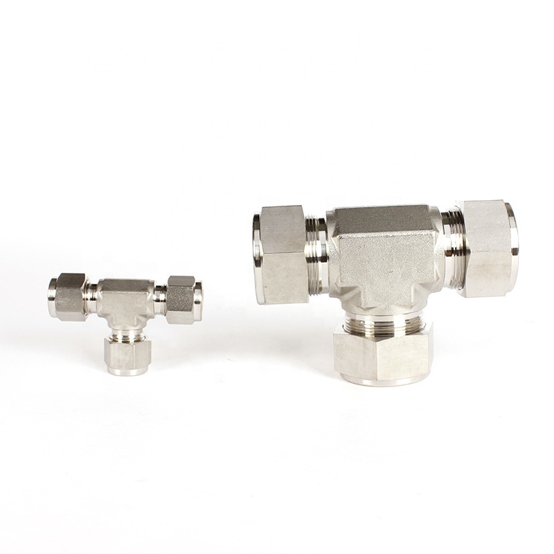 Forged SS304/SS316 Stainless Steel Twin Ferrules Inch Tube Fittings 1/16 to 2" 3-Way Union Tee Pipe Fittings Fully Stocked