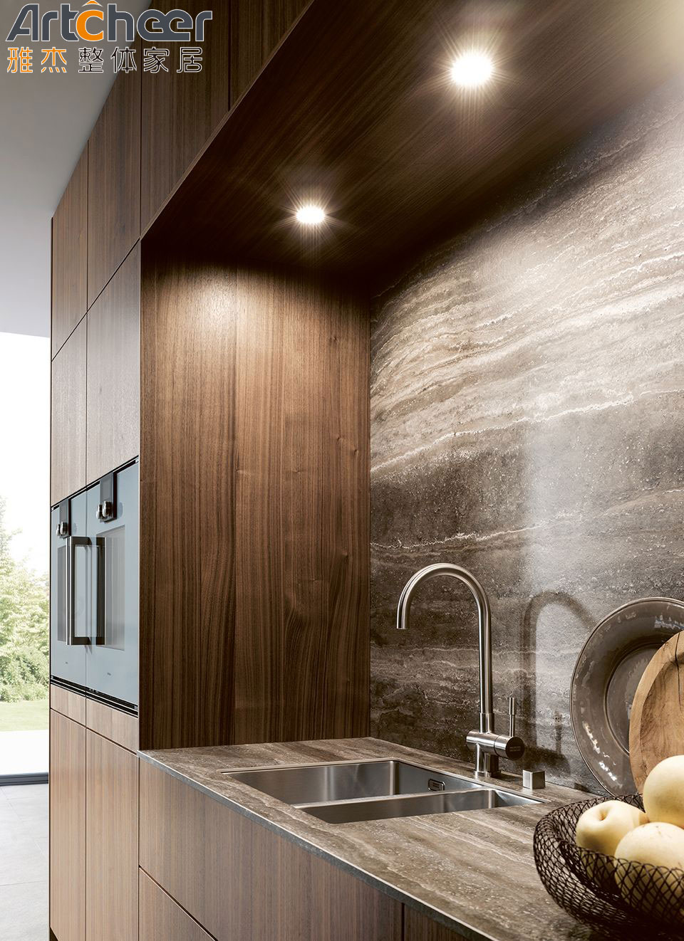 Modern Wooden Looking Veneer Oak Kitchen Cabinet with Accessories Hardware and Design