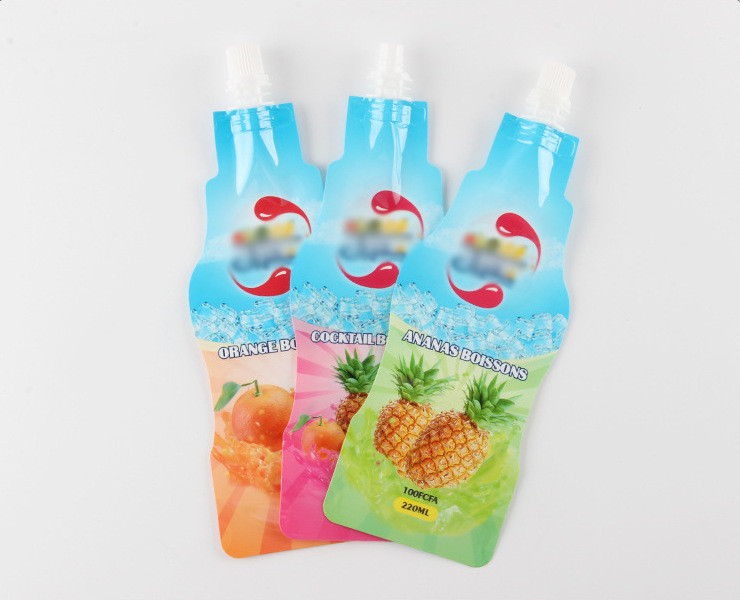 Custom Printed Doypack Bag Beverage Bottle Shaped Nozzle Aluminum Foil Stand Up Spout Pouch