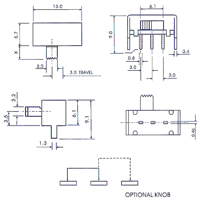 Slide Switch, Single Pole 1P2T SPDT Sliding Switch, Horizontal Side Push Tact Switch,Interruptor On-Off Toggle Switch