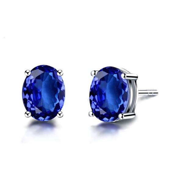 White Gold Oval Tanzanite Gem Stud Earrings for Women Wedding Jewelry (