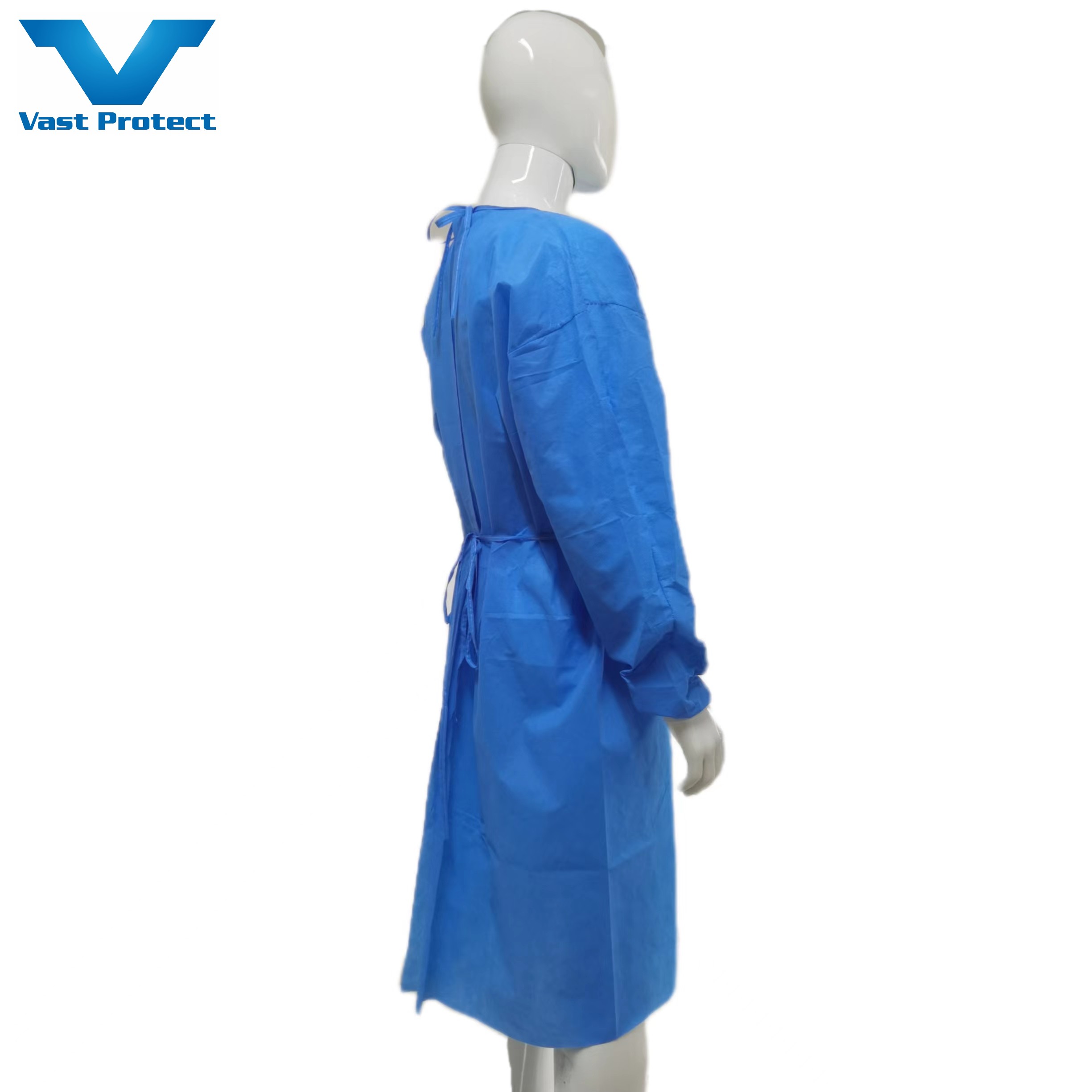 CE Certified Level 2 3 SMS Fabric Isolation Gown With Knitted Cuffs