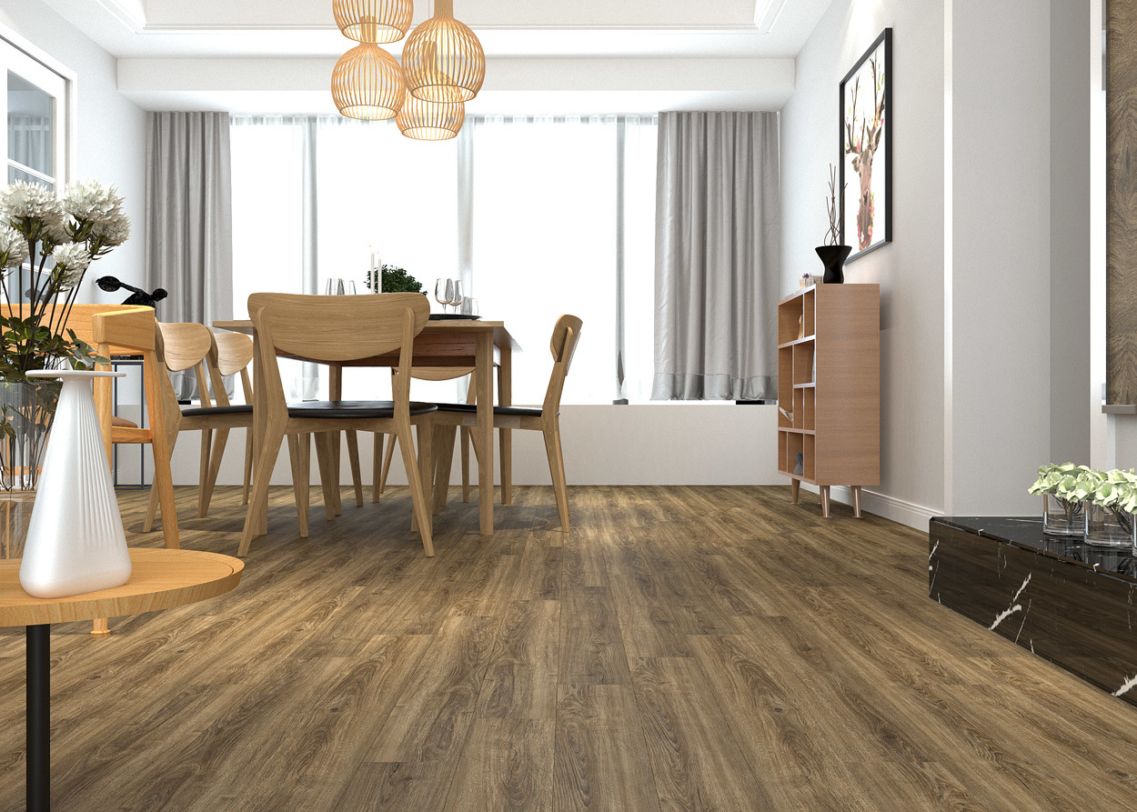 Antibacterial SPC Flooring Fireproof Oak Wood Grain GKBM Greenpy GL-W7223-1