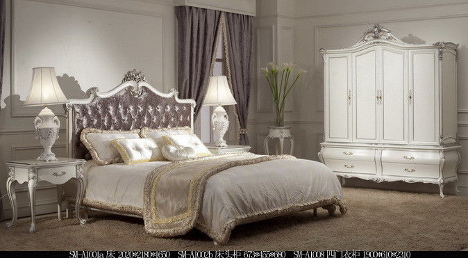 Italian Style Luxury European Bedroom Furniture Set Hand Carved Velvet Royal Double Bed