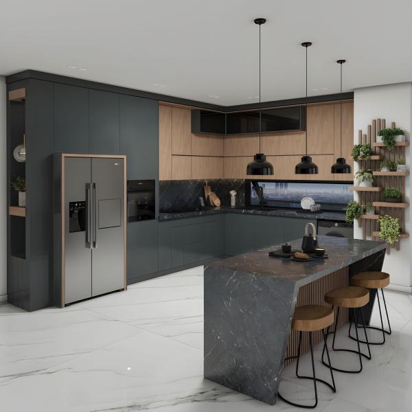 Customizable Furniture Modern Hotel Home Apartment PVC Laminate Kitchen Cabinet