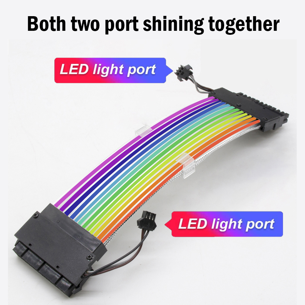 PSU Cable ARGB Two-Burner Lamp Platoon Style Extension Sleeved Cable Kit Custom Power Supply For Computer Gaming Case(24-Pin)