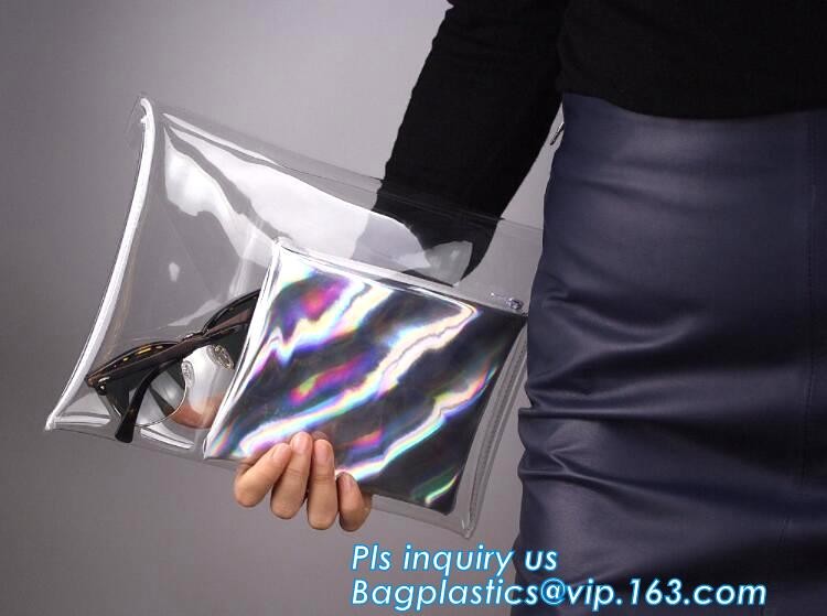 Eco-friendly Practical Waterproof Transparent Zipper Hand Bag PVC Cosmetic Clutch Bag For Gift Promotion, purse, wallet