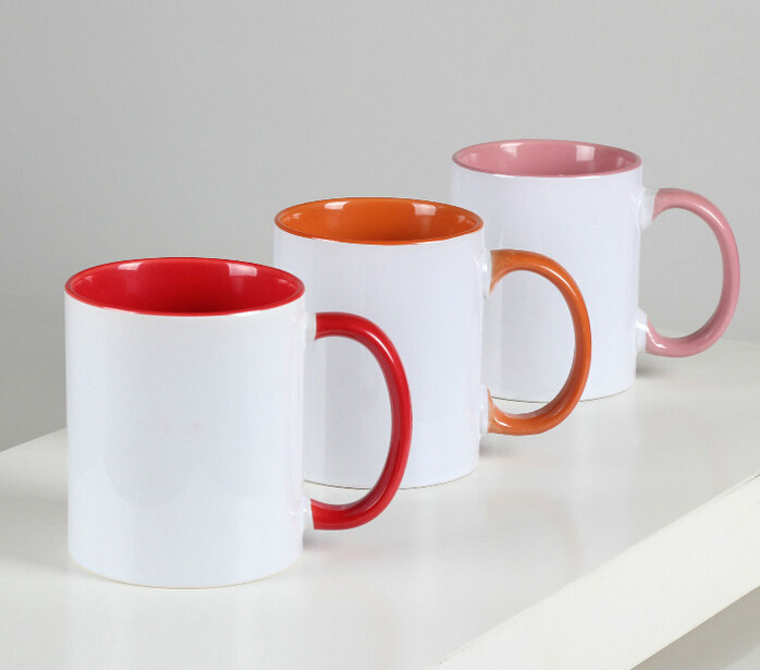 11oz Sublimation Color Inside Eco Friendly Coffee Mugs With Colorful Handle