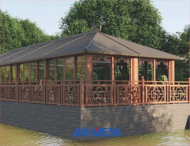 Brown Prefabricated Gazebo Laminating Glass Aluminum Patio Gazebo 12x16