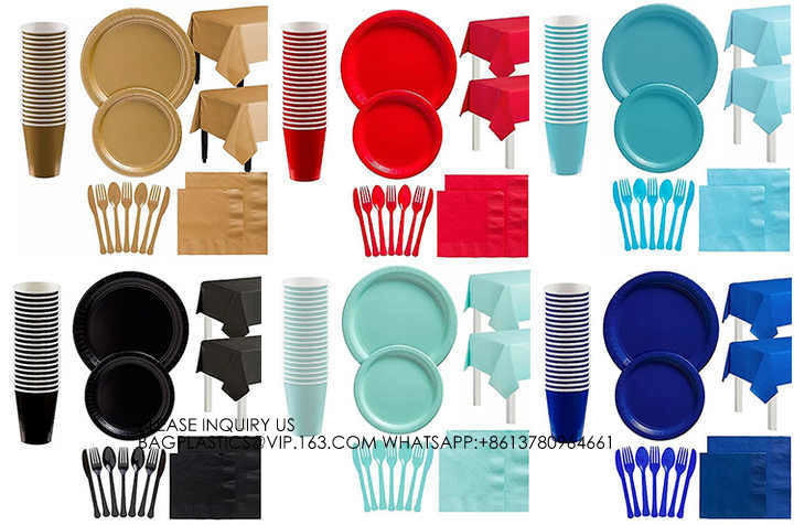 Colorful Party Pack! Includes Colorful Dinner Plates, Cutlery, Napkins And Cups bronzing hot silver paper tray
