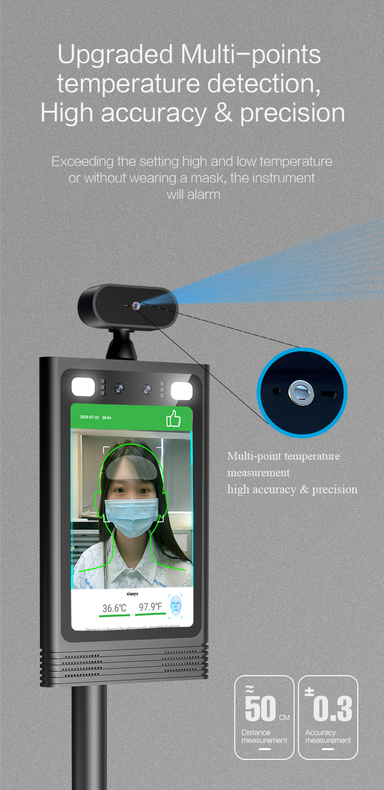 Thermal Scanner 8" LCD Face Recognition Terminal 350cd/㎡